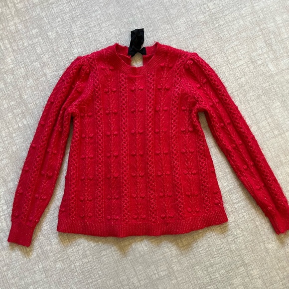 LOFT Cable Knit Pom Pom Tie Neck Sweater - Picture 2 of 6